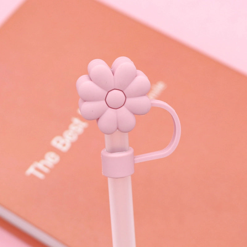 5 Pieces Silicone Straw Cap Flower Cartoon Baiyun Cup Straw Protective Cover Dust Plug 10mm