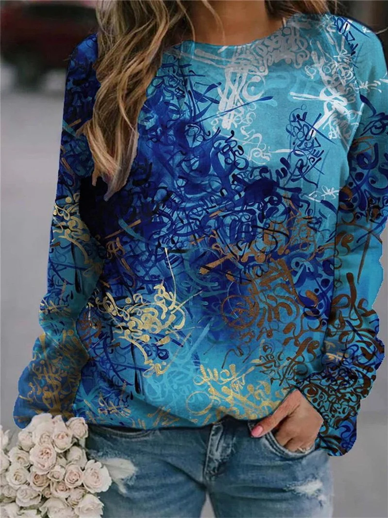 Women's Long Sleeve Scoop Neck Floral Printed Top