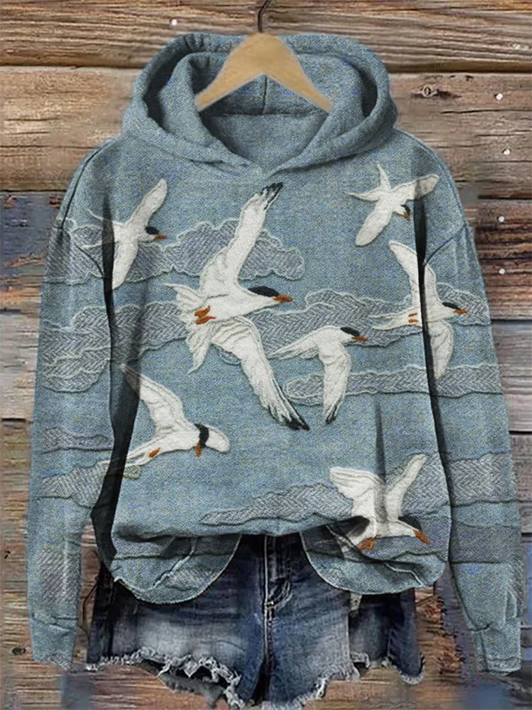 Wearshes Seagulls in the Sky Textile Art Cozy Hoodie
