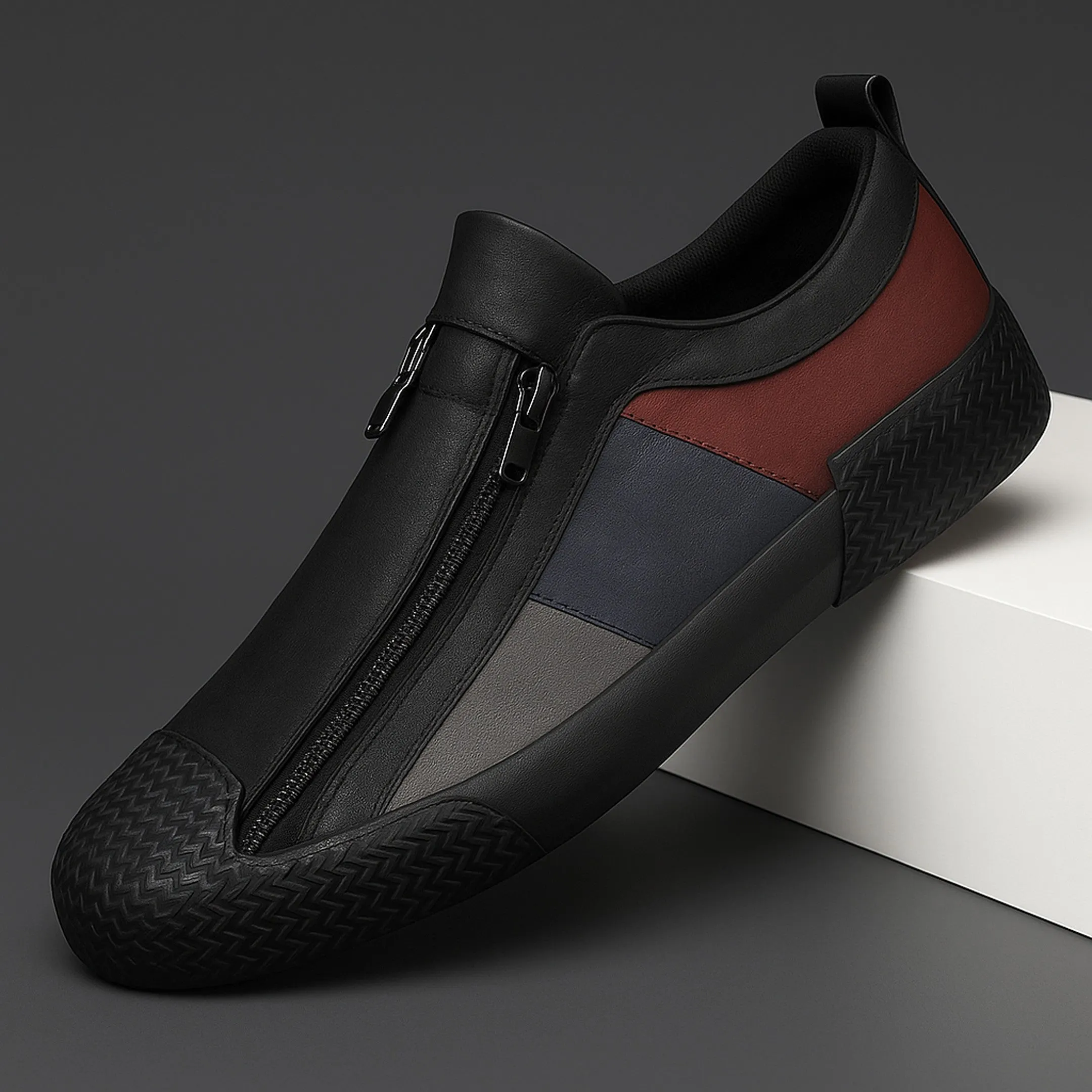 Men's Leather Zip Trainers &ndash; Modern Casual Low-Top Shoes