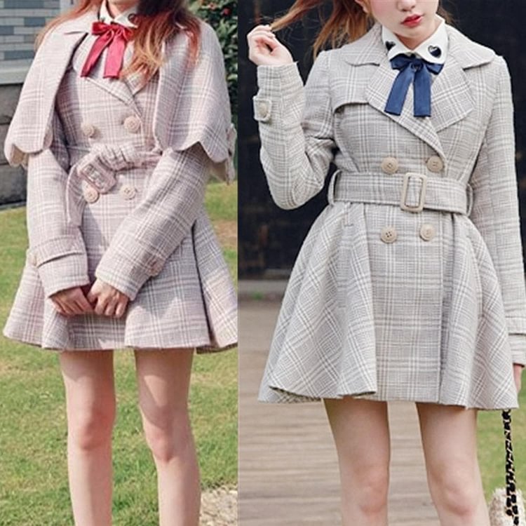 [Reservation] S/M/L Pink/Grey Retro England Style Cape Coat SP153644