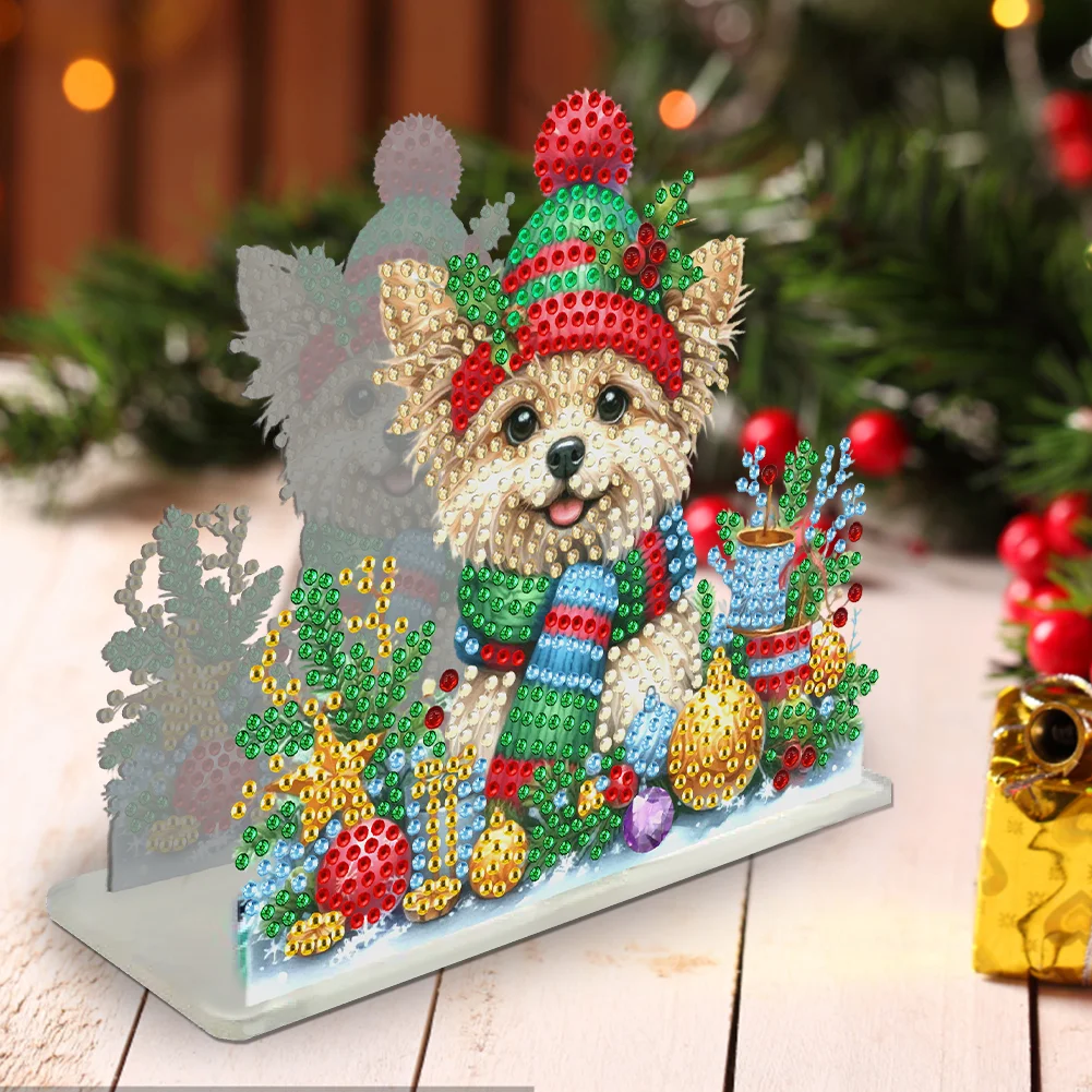 5D DIY Christmas Dog Acrylic Double Sided Diamond Art Paper Towel Storage Rack Decor