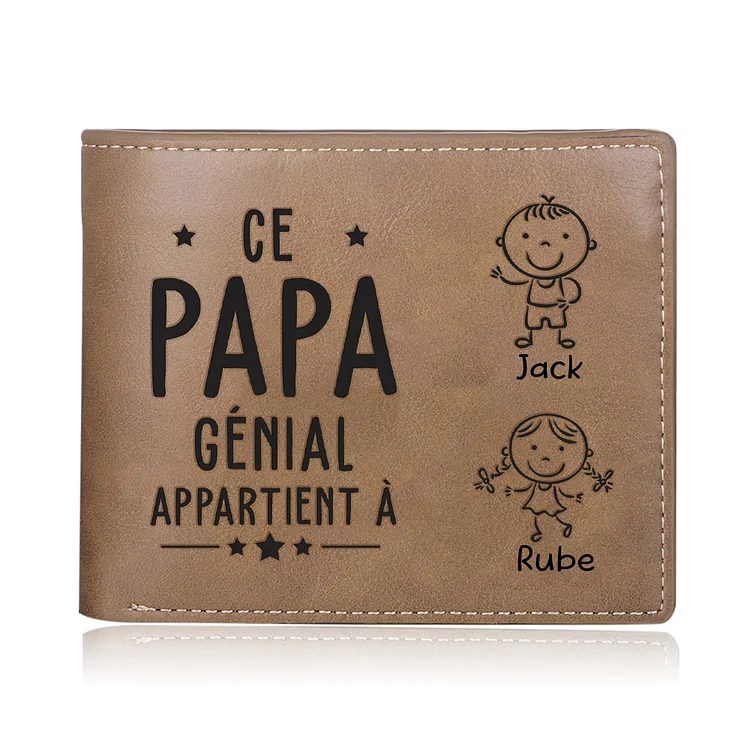 À Papa-Portefeuille 2 Prénoms Personnalisés avec 2 Enfants Classique Homme Porte-Monnaie Carte Jessemade FR