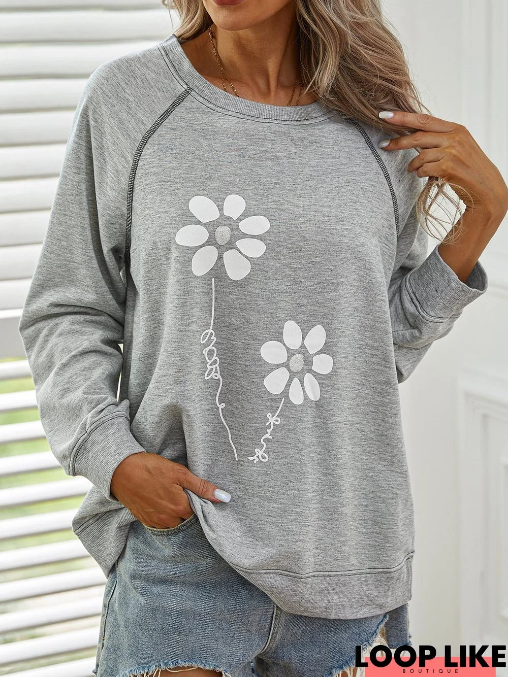 Women Casual Floral Autumn Micro-Elasticity Daily Loose Long sleeve Regular Regular Sweatshirt