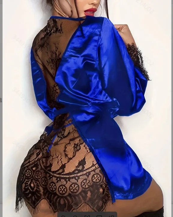 Churchf Spring And Summer Sexy Simulation Silk Robe Casual Thin Home Clothes Pajamas Lace Loose Cardigan With Bathrobe