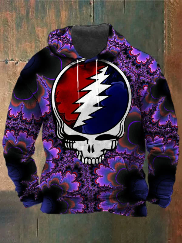 Unisex Fractals Skull Print Heavyweight Hoodies