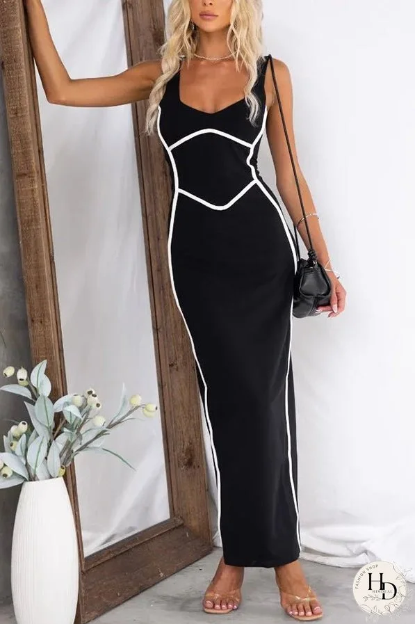 In The Heads Turn Line Trim Bodycon Stretch Maxi Dress