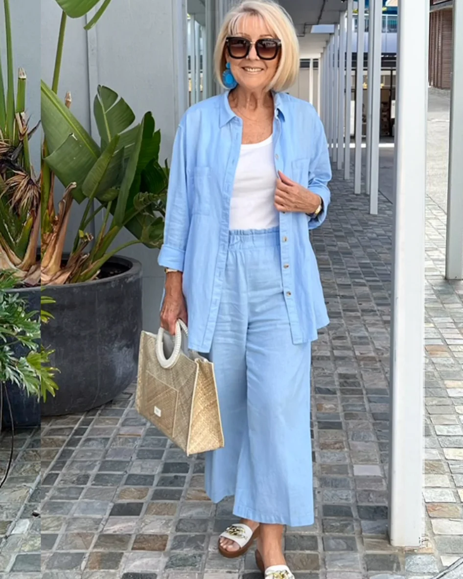 Soft Solid Color Shirt Two-piece Suit