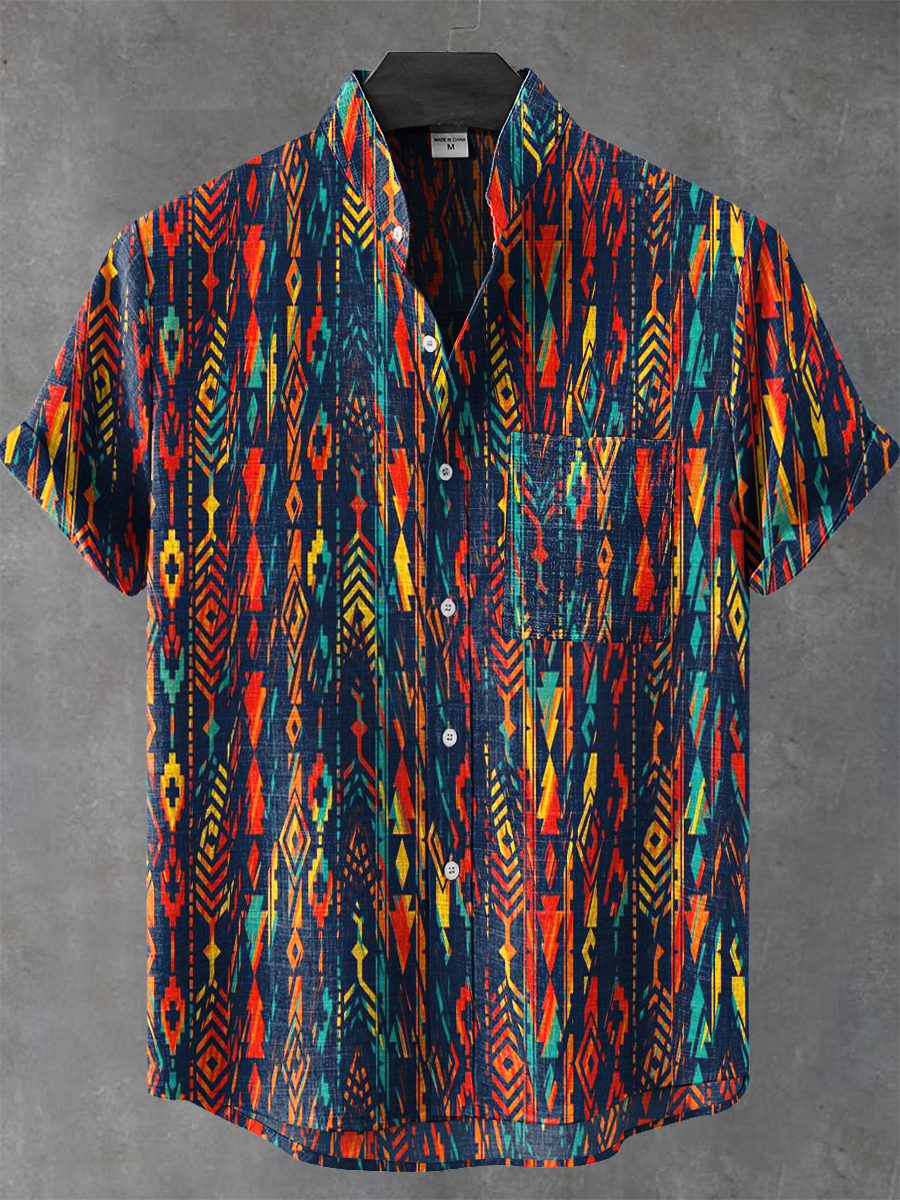 Tribal Ethnic Stripes Art Print Casual 100% Cotton Shirt