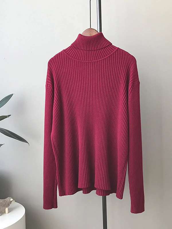 8 Colors Knitting Pure Color High-Neck Sweater Top