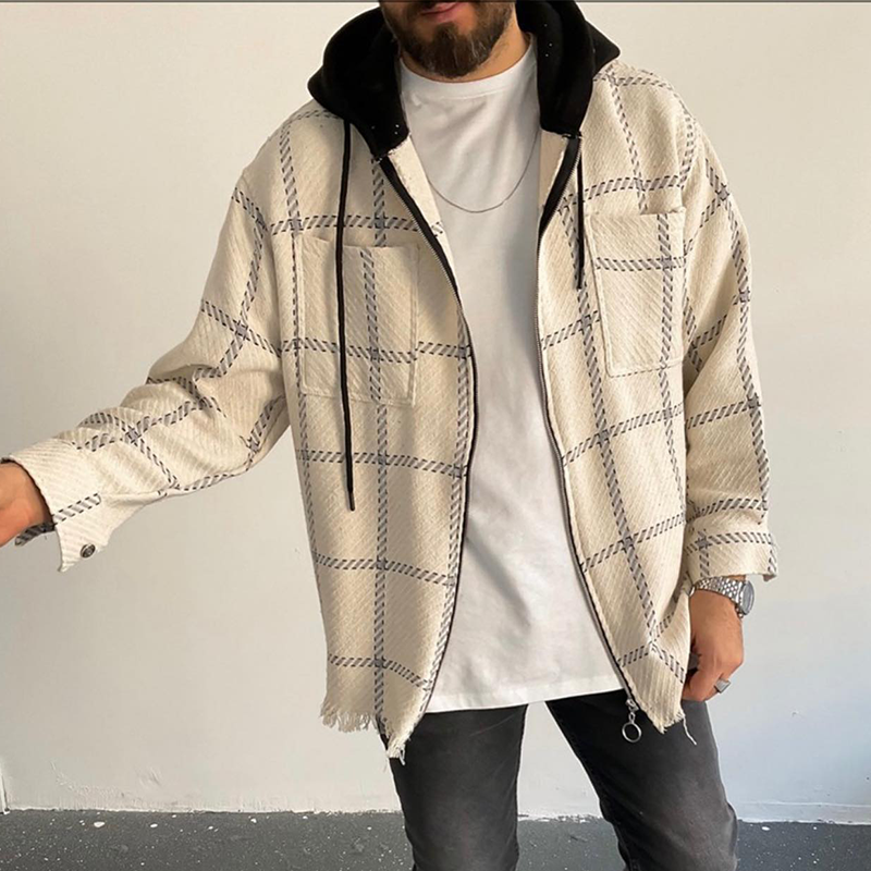 Men's Outdoor Plaid Hooded Jacket For Fall And Winter