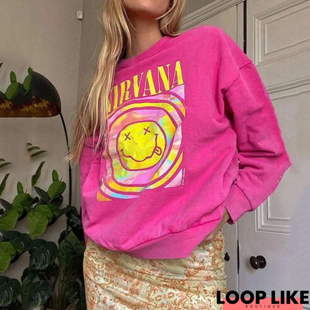 Women's Retro Cotton Pullover Loose Long Sleeve Sweatshirt