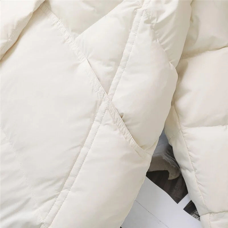 FTLZZ Winter Soft Fluffy Hooded Splicing Colour New Down Jacket Women White Duck Down Warm Coat Loose Warm Bread Clothes Outwear