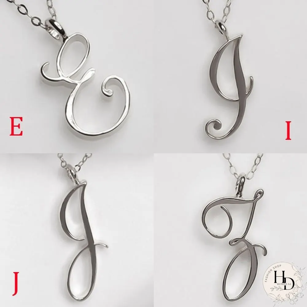 Letter Name Necklace Alphabet Initial Cursive Gold Silver Personalized Bridesmaid Gift