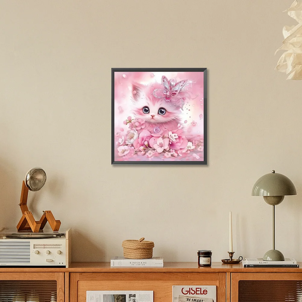 Diamond Painting - Full Round Drill - Pink Cute Cat(Canvas|30*30cm)