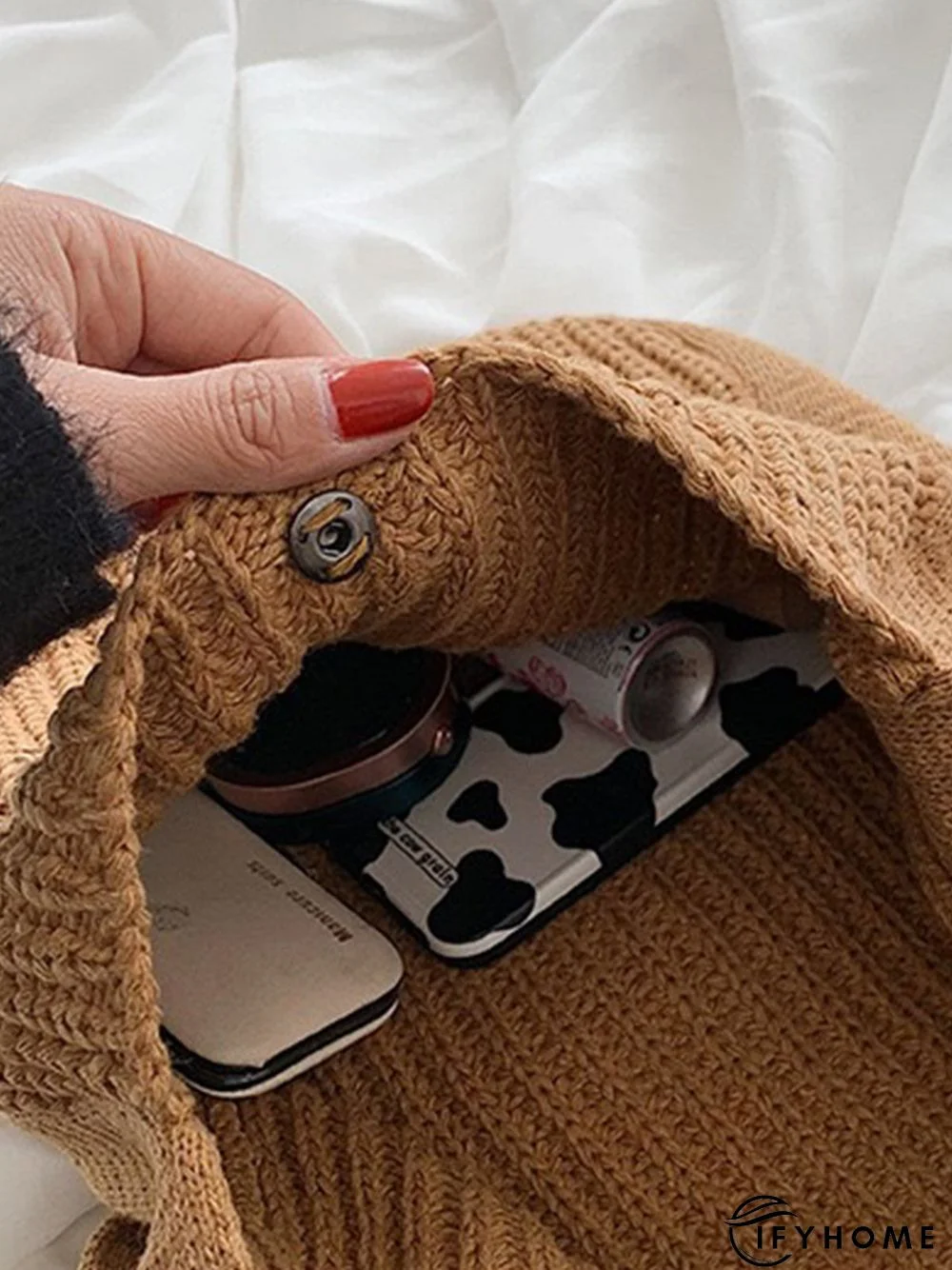 Solid Color Knit Large Capacity Shoulder Bag | IFYHOME