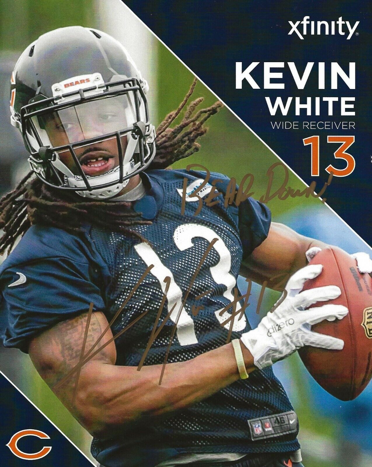 Kevin White signed Chicago Bears Xfinity 8x10 Photo Poster painting Bear Down Insc. autographed