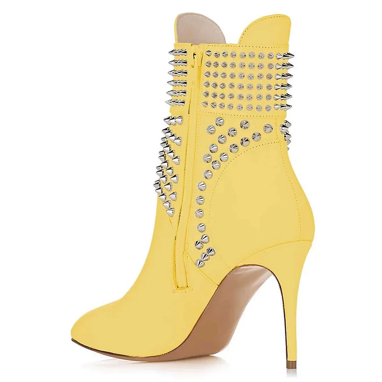 Yellow Stiletto Heel Ankle Boots with Studs Vdcoo