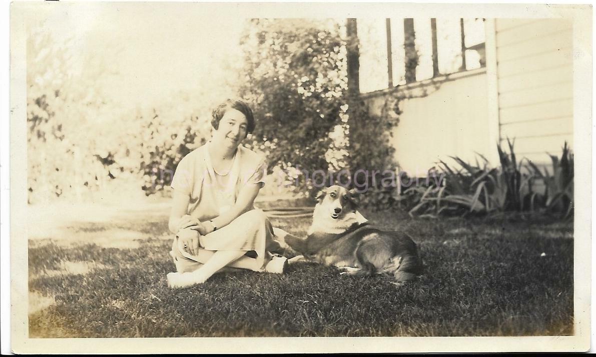 OLD FRIENDS Vintage FOUND DOG Photo Poster paintingGRAPH bw Original WOMAN Snapshot 011 8 W