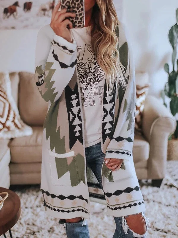 Long Sleeve Printed Cardigan Coat Woolen Coat for Autumn and Winter-Cosfine