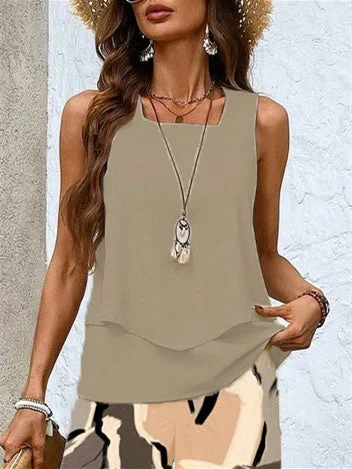 Women's Sleeveless Square Collar Graphic Printed Casual Set