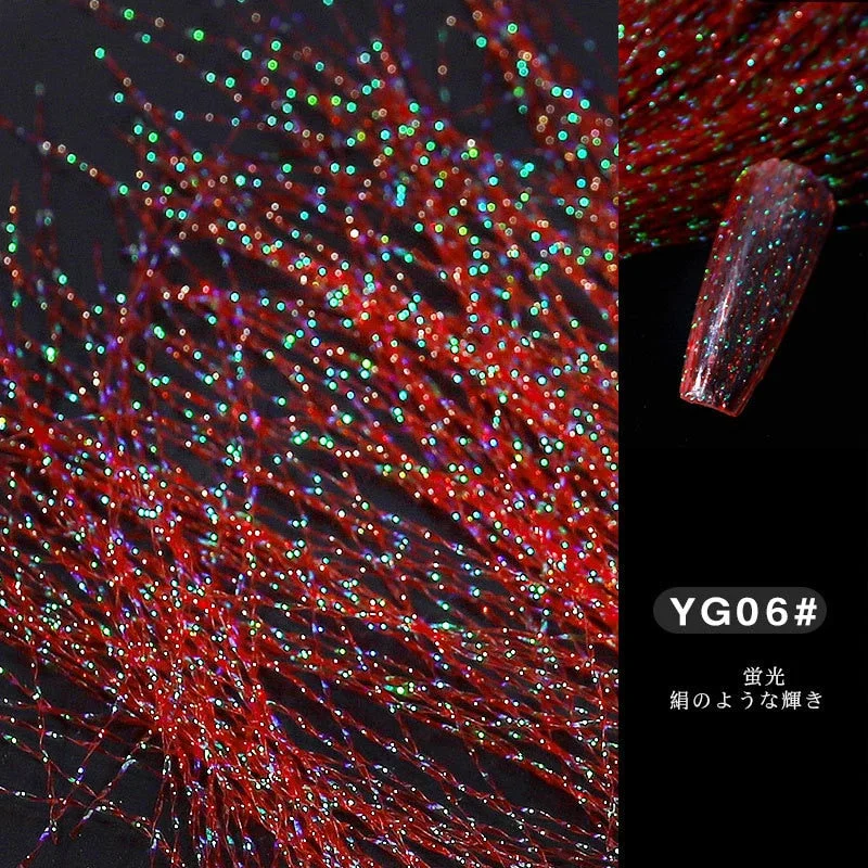 Fashion Fluorescent Nail Sticker Thread Laser Glitter Mesh Net Line Tape Holographic Manicure 3D Silk Foils Nail Art Decorations-Nail Inspo