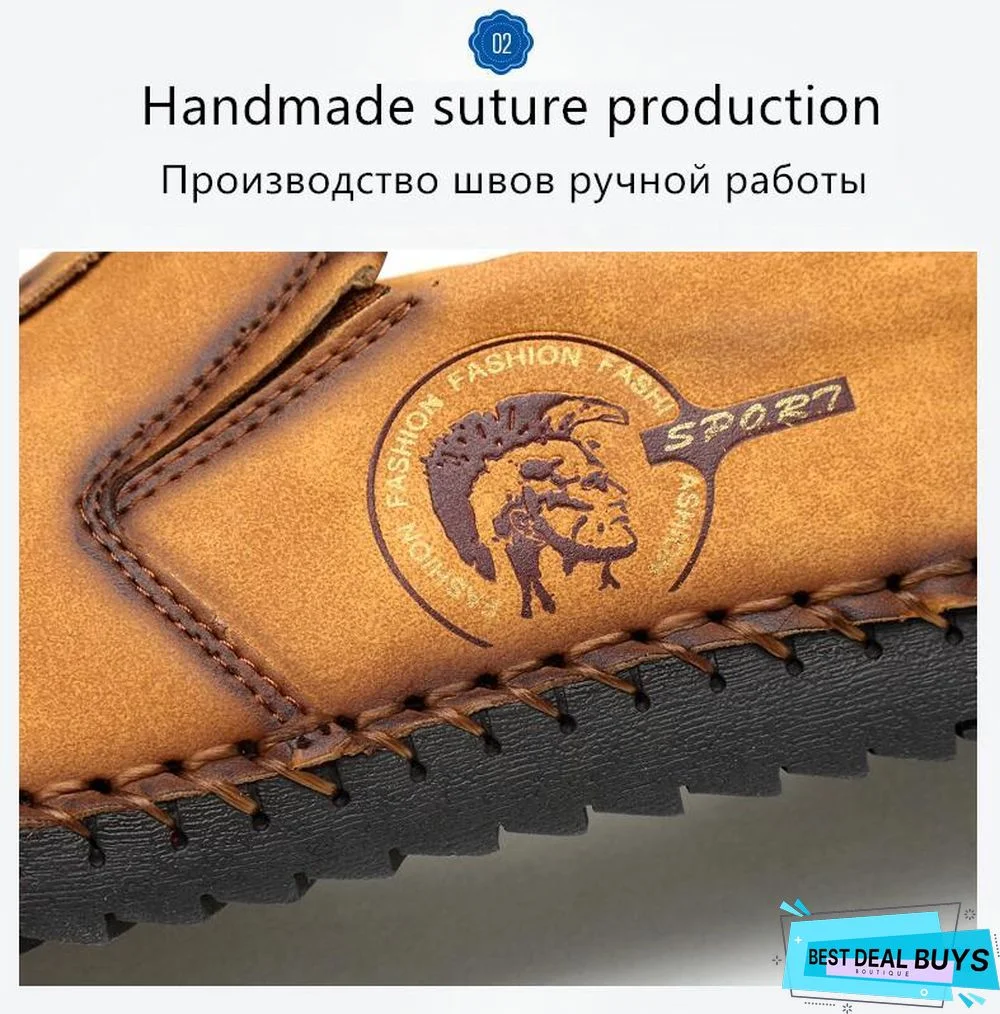 Men's Comfortable Casual Loafers Shoes Split Leather Flats Moccasins Shoes