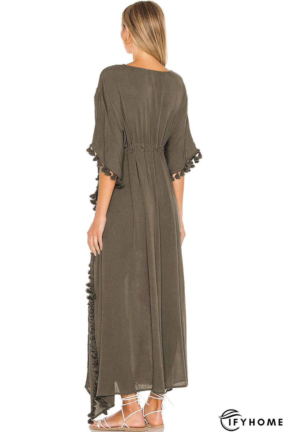 Green Crochet Tassel Thigh High Split Beach Cover Up | IFYHOME