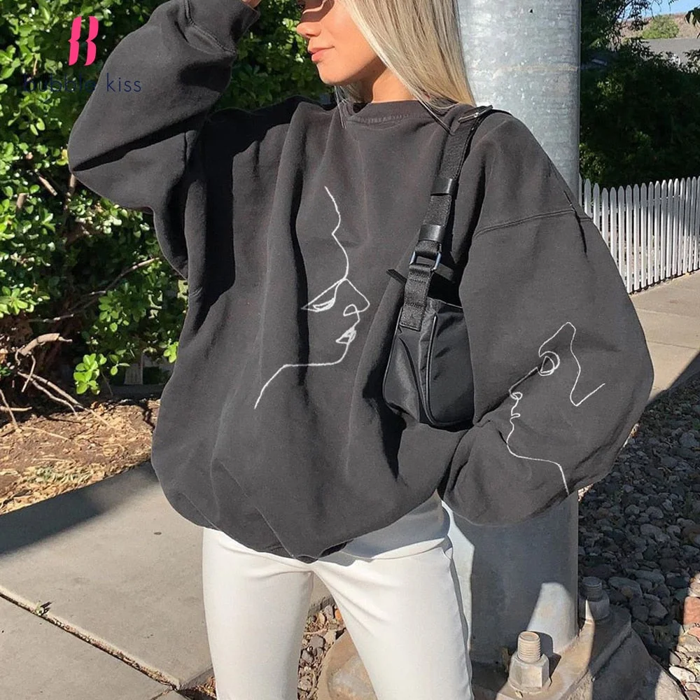 Christmas Gift Women Hoodies Vintage Basic Fashion Long Sleeve Sweatshirt 2020 Oversized Hip Hop Printing Loose Leisure Clothing Female Tops