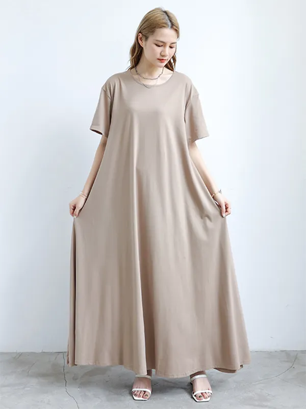 Fashion Loose Round Neck Short Sleeve Maxi Dress