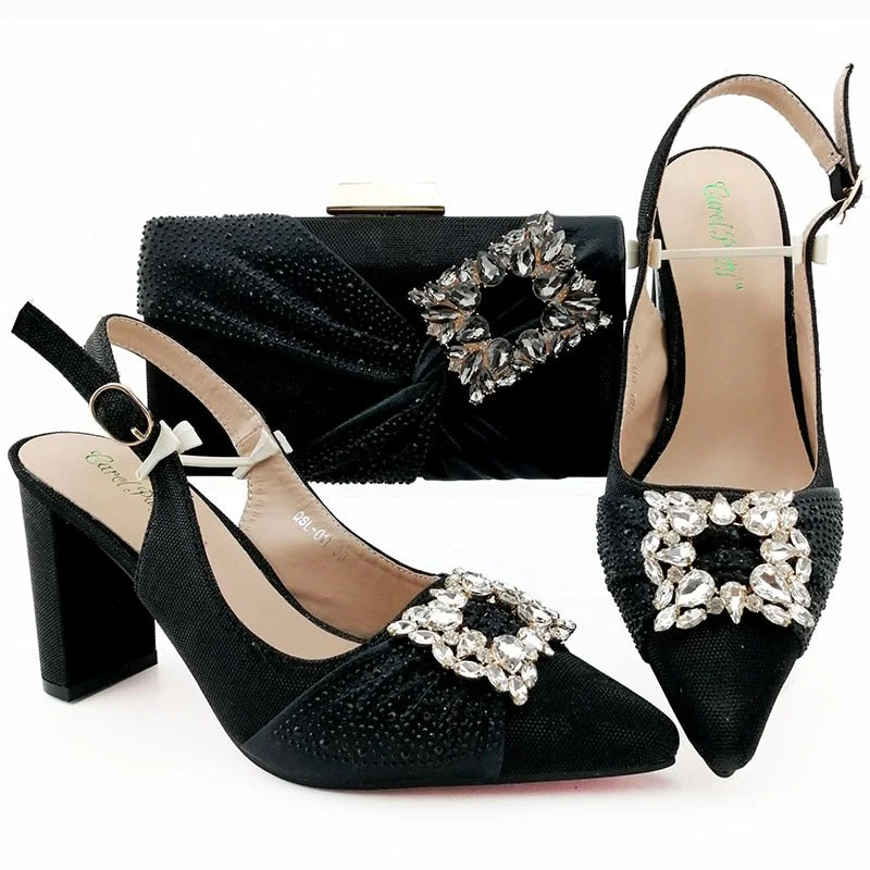 Italian design Silver Color Shoes and Bag for Women African Ladies Shoes and Bag Set Decorated with Rhinestone Metal Decoration