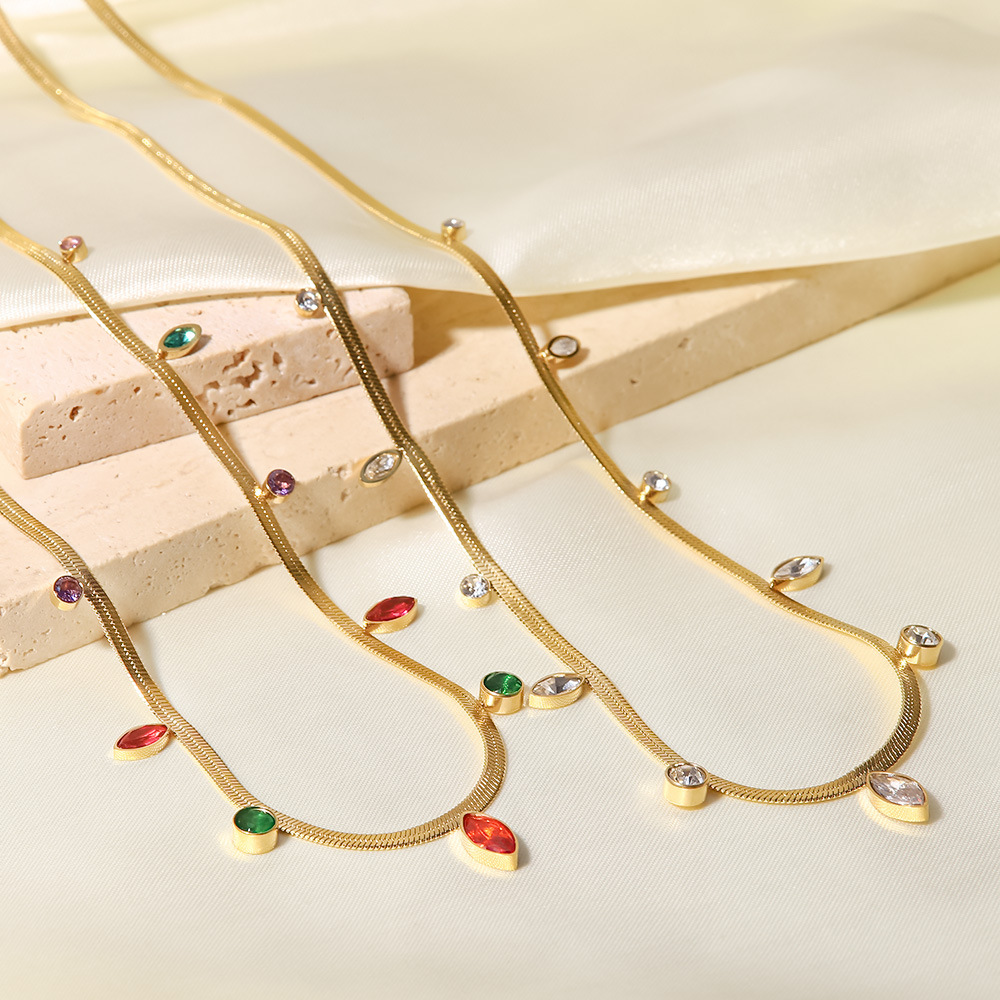 LuxAura Elegant Titanium Serpentine Necklace with Vibrant Zircon Gemstones