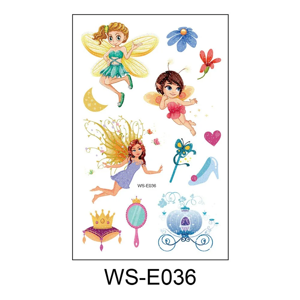 10 Kinds Glitter Powder Fairy Tattoos Butterfly Rainbow Castle Flowers Temporary Body Stickers Disposable Children Party Makeup