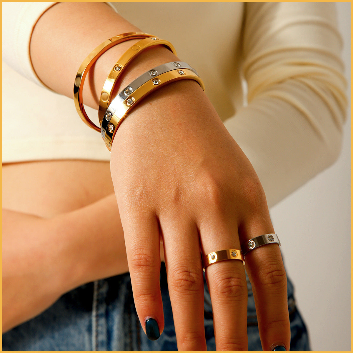 Classic Kajia Couple Titanium Steel Bracelet Fashionable And Versatile Starry Sky Diamond Stainless Steel Ladies Bracelet