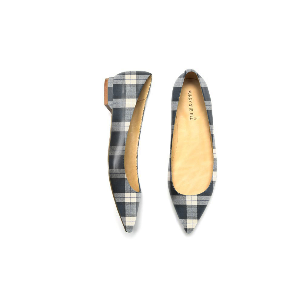 Classic Grey Plaid Pointed Toe Office Flat Shoes for Women Nicepairs