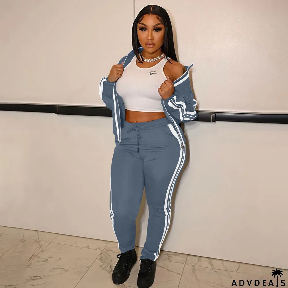 Custom Logo Women's Customized Printing Fashion Casual Patchwork Tracksuit Two-Piece Pants Set