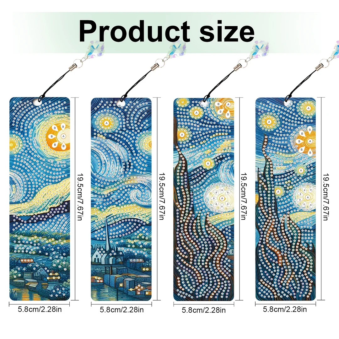 4Pcs Starry Night View DIY Diamond Bookmark Art Projects Irregular Shaped Diamonds Diamond Painting Art Bookmarks with Crystal Pendants for DIY Making Beginners Adult Art Craft Supplies