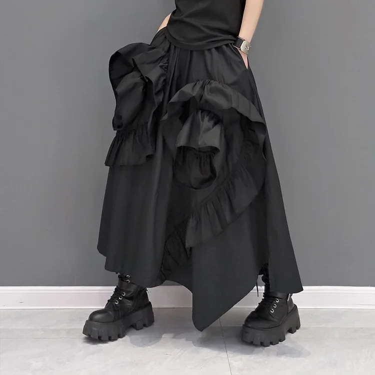Solid Color Three-dimensional Splicing Ruffles Decorate Skirt 