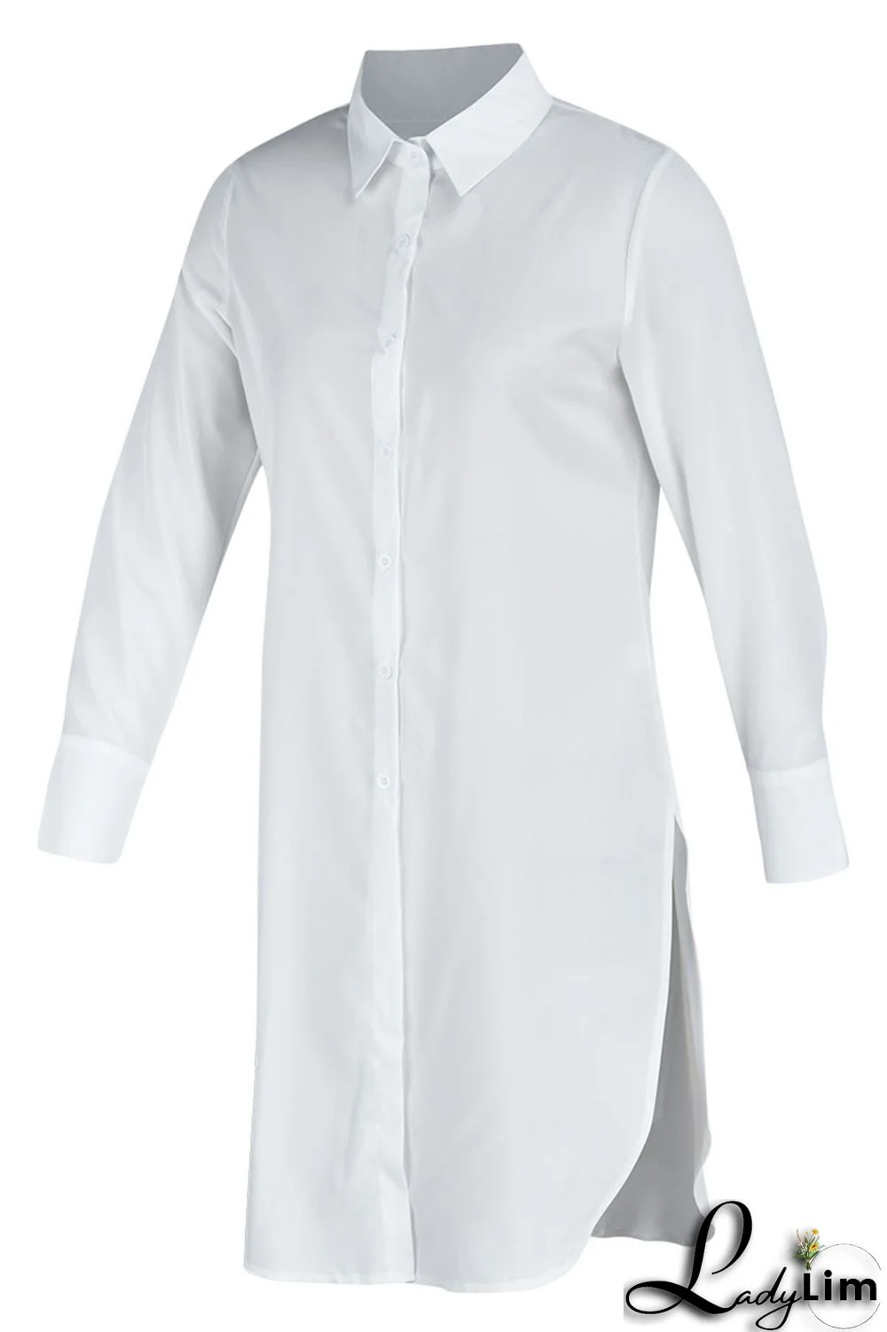 White Casual Solid Patchwork Buckle Asymmetrical Turndown Collar Tops