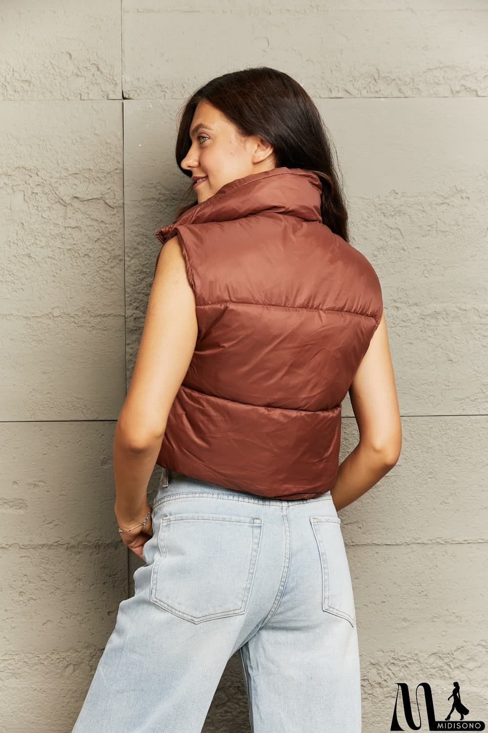 MidiSono - Zip-Up Drawstring Puffer Vest