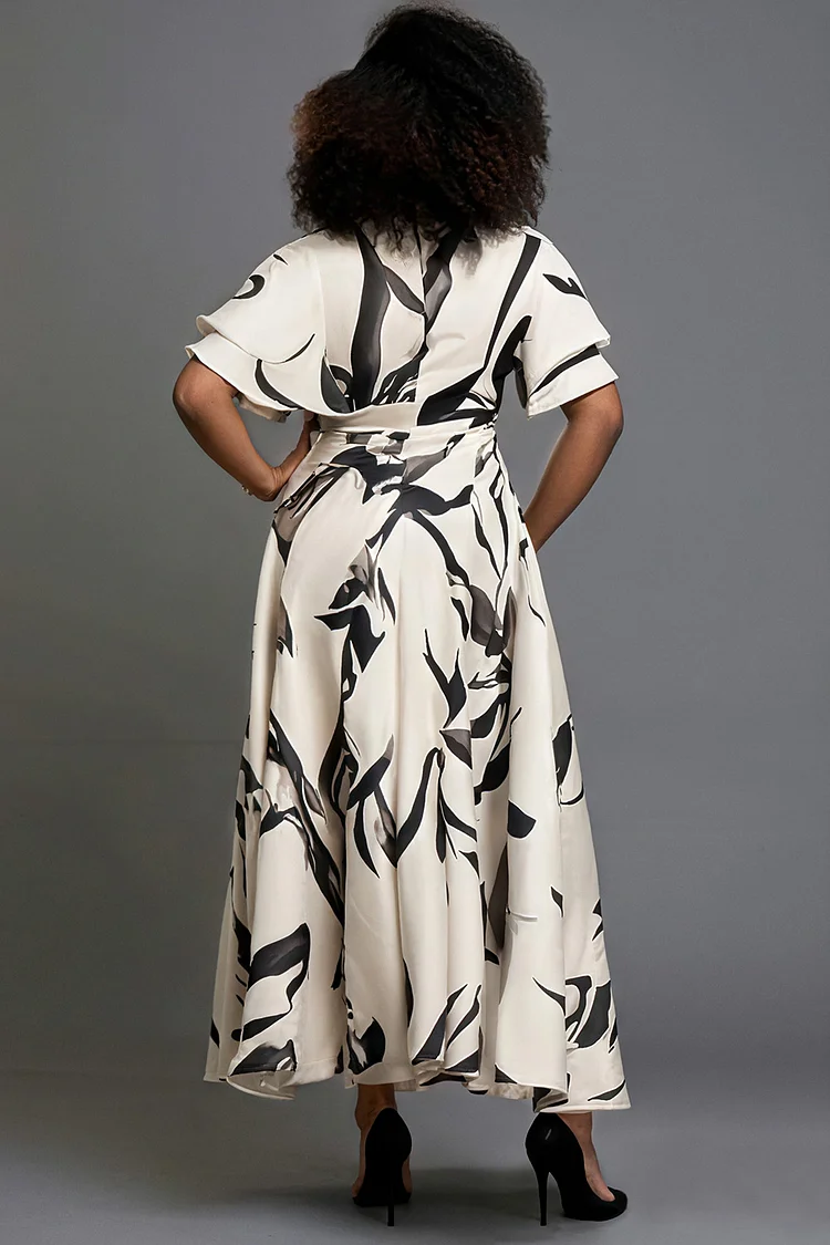 Xpluswear Design Plus Size Churchs White All Over Print Round Neck Flutter Sleeve Short Sleeve Pocket Elegant Midi Dresses [Pre-Order]