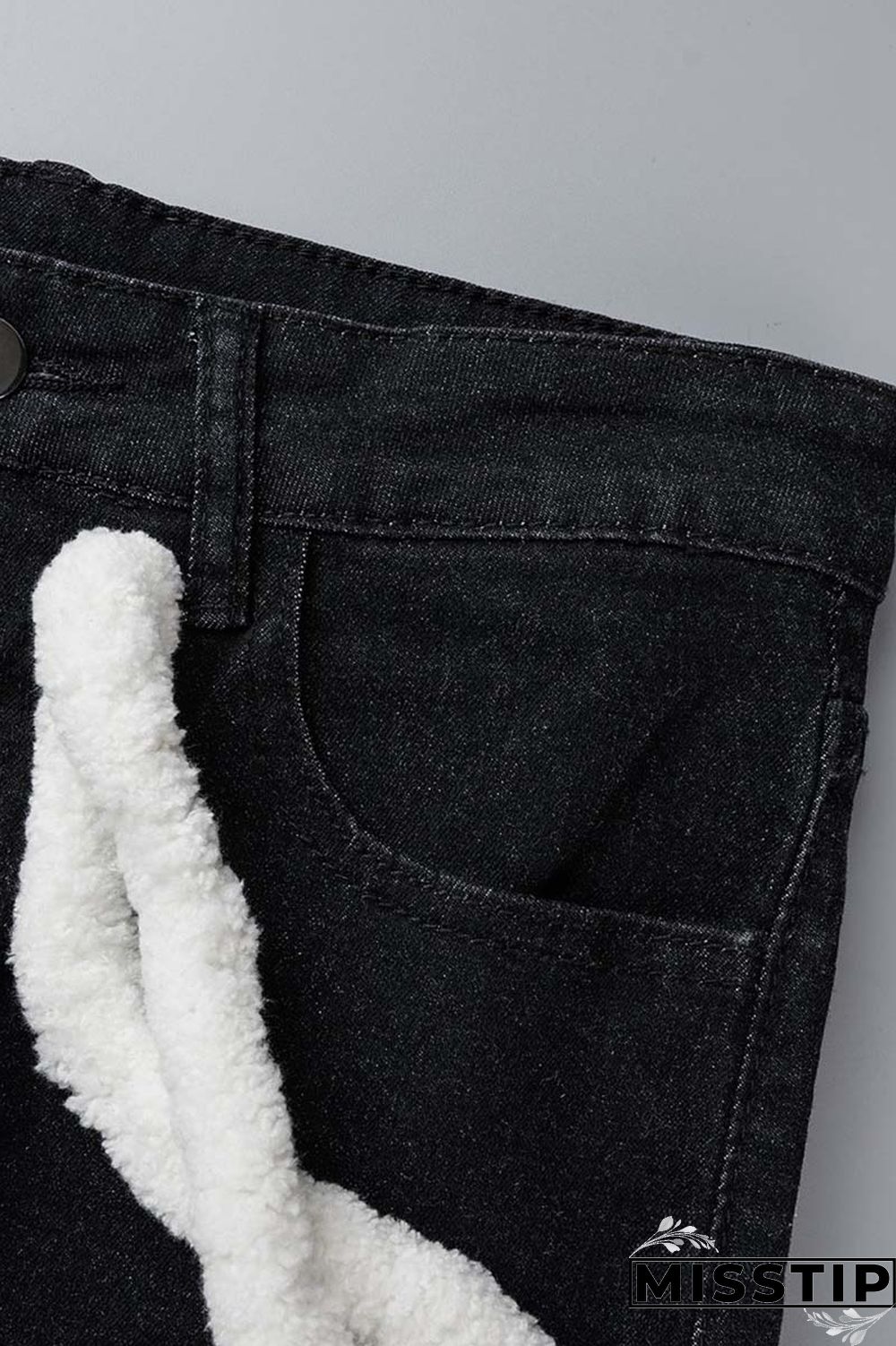 Light Blue Casual Solid Patchwork Mid Waist Regular Denim Jeans