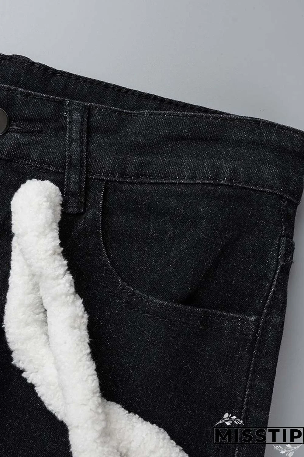 Light Blue Casual Solid Patchwork Mid Waist Regular Denim Jeans