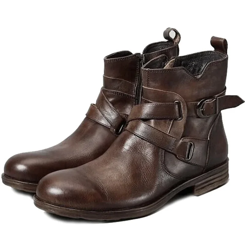 Casual Buckle Leather Moto Boots