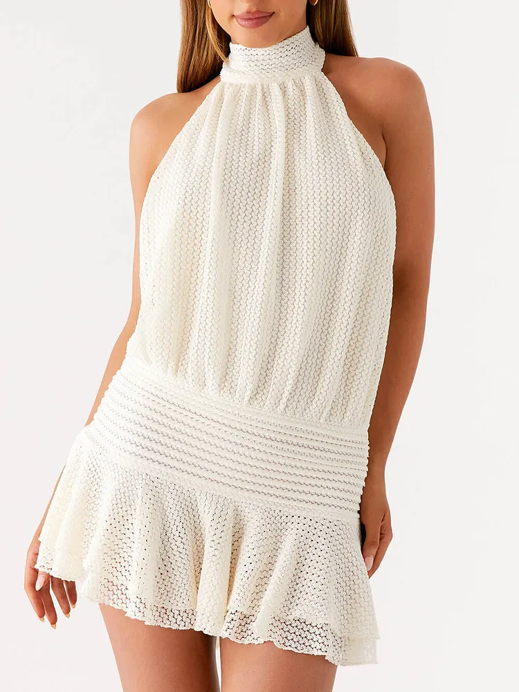 Elegant Cutout Backless Lace-Up Ruffle Mini Dress