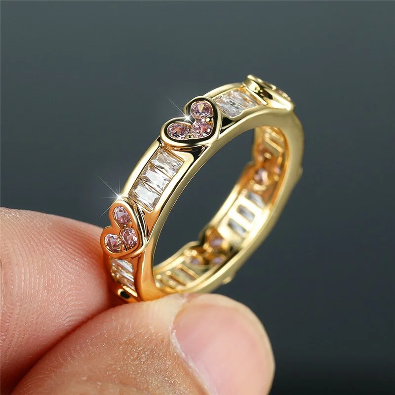 Vintage Female Crystal Heart Thin Ring Classic Gold Color Engagement Ring Charm White Zircon Stone Wedding Rings For Women
