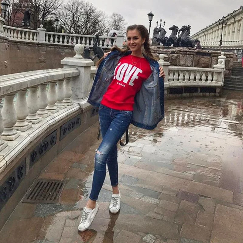 Valentine's Day Love Printed Round Neck Long Sleeves Sweatshirt