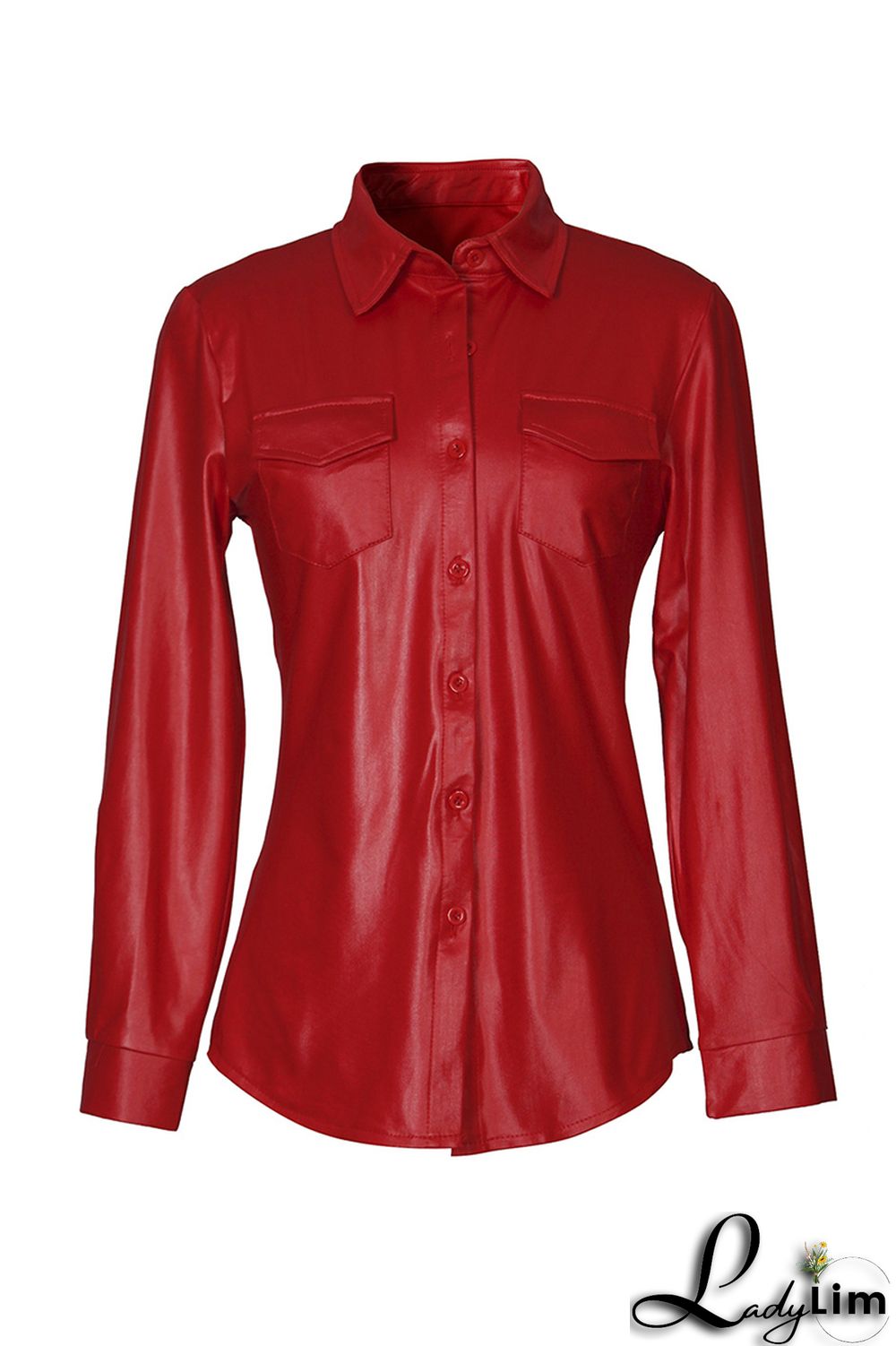 Red Fashion Casual Solid Basic Turndown Collar Tops