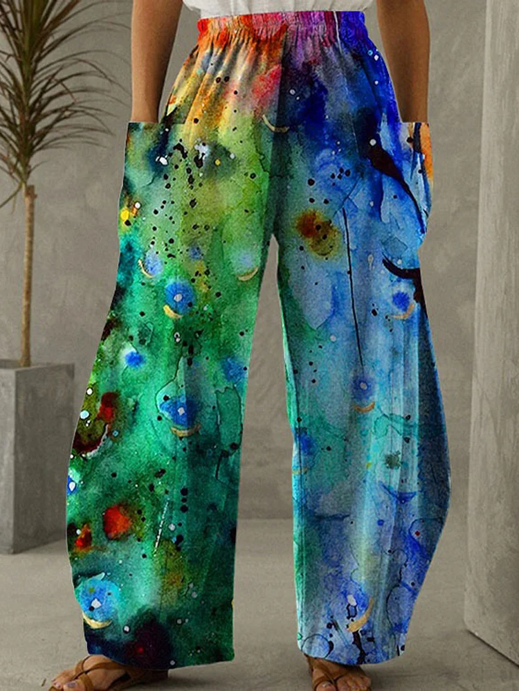 High Waisted Floral Pattern Wide Leg Pants