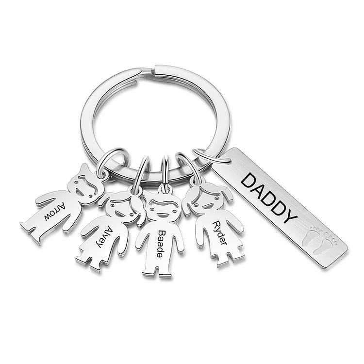 Personalized Keychain with 4 Children Charms Engraved 4 Names for Him
